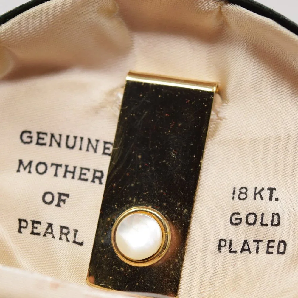 VTG 18 KT Gold Plated Mother of Pearl Cuff Links Money Clip Tie Tack Clasp Set